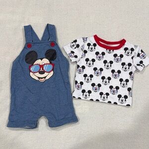 Disney Baby Shorts overalls with matching Mickey t-shirt 0-3 months